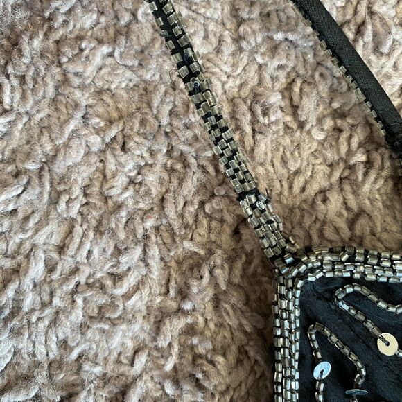 VINTAGE SCALA Black 100% Silk Beaded Sequin Maxi Gown Size Large - Picture 6 of 12